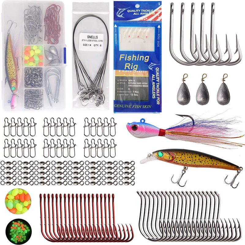 Shaddock Fishing Saltwater Fishing Tackle Kit, Surf Fishing Gear Set Includes Saltwater Lures, Bait Rigs, Swivel, Hooks, Sinkers Weights, Wire Leaders Various Accessories, 157pcs Kit - Image 1